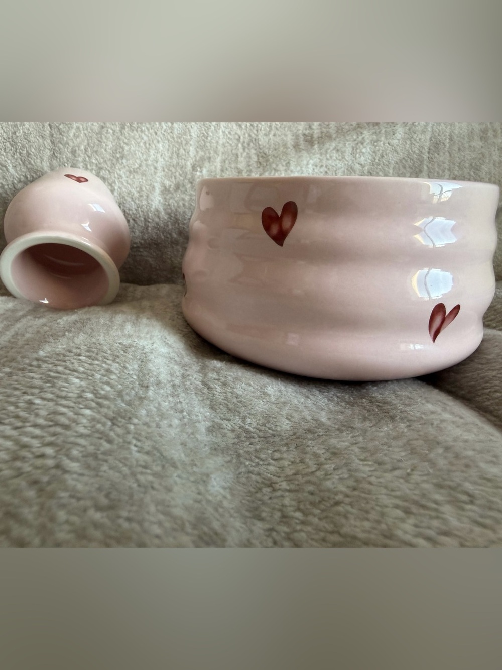 ⁠Pink Heart Ceramic Matcha Bowl with Pour Spout & Whisk-Holder Stand Set⁠